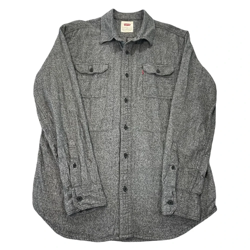 Levis Mens Gray Heathered Cotton Button Up Shirt Long Sleeve Size Medium